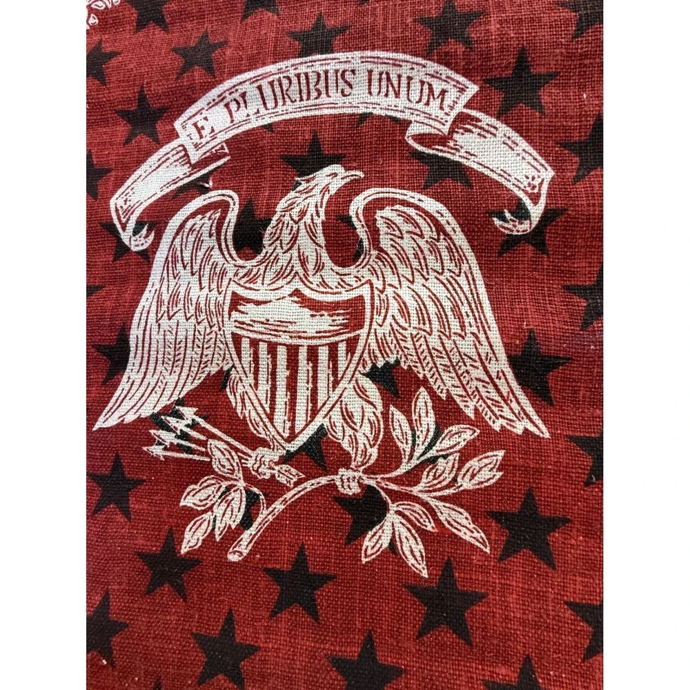 Vintage Americana E Pluribus Unum Eagle Wall Hanging Scroll Burlap Wood Frame